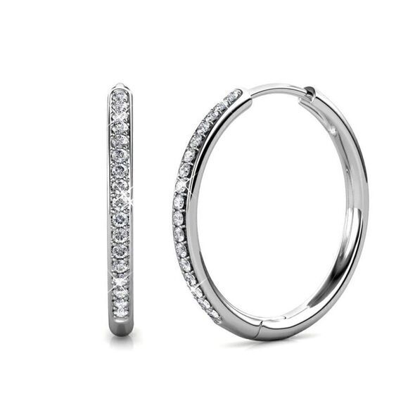 New Cate & Chloe Bianca 18k White Gold Plated Silver Hoop Earrings with Simulate - Picture 1 of 8